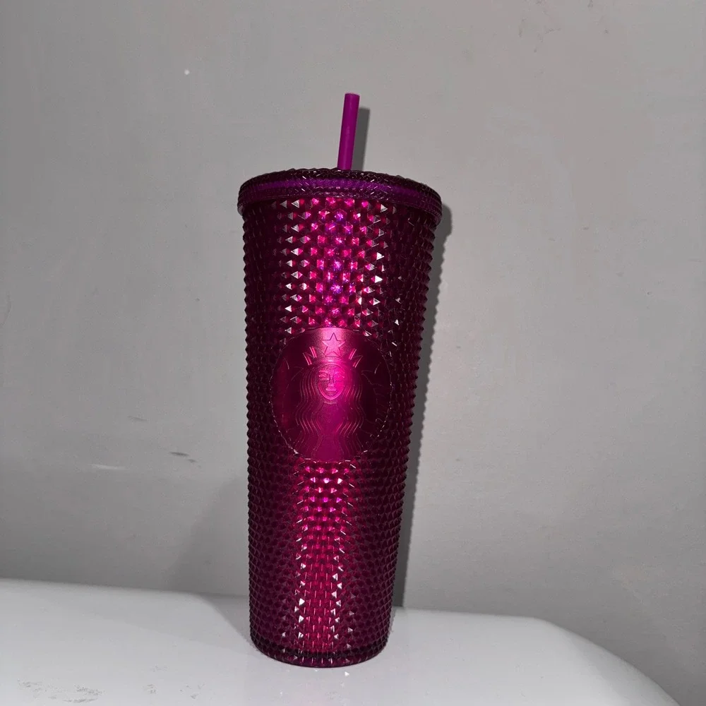 Starbucks Tumbler Unisex 24oz Fuchsia Pink Excellent Studded Venti Cold Cup 2022